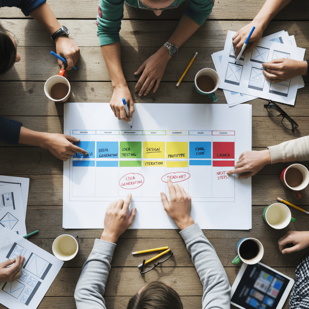 Event planner reviewing a timeline checklist with a client