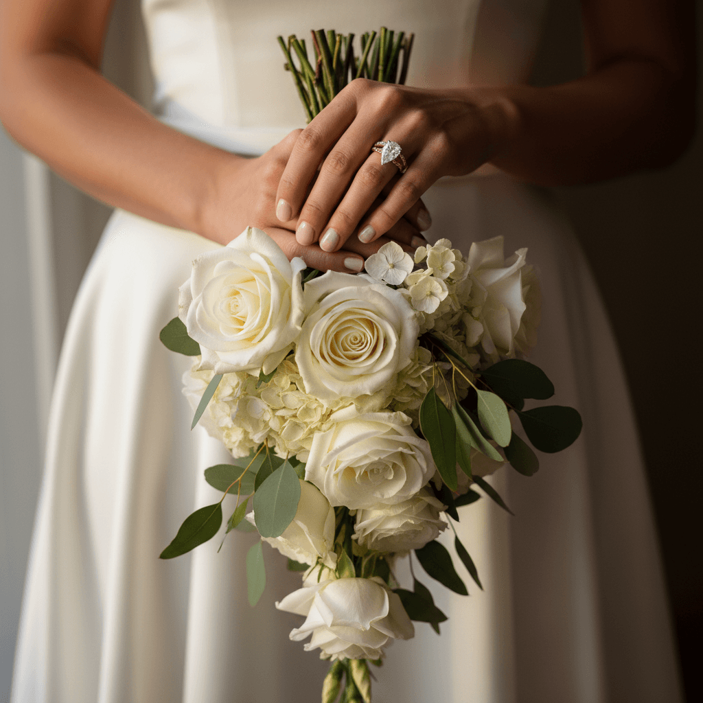 Elegant wedding reception table with floral centerpiece and place cards